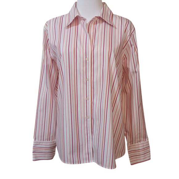 EDDIE BAUER Low Wrinkle Button Front Shirt Blouse Top Pink Stripe XL Casual Work - Picture 3 of 10
